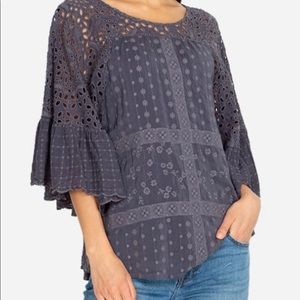 NWT Johnny Was Plaid Ruffle Blouse, Graphite, S